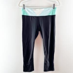 Lululemon Mid Rise Cropped Running Yoga Leggings Black Aqua 8